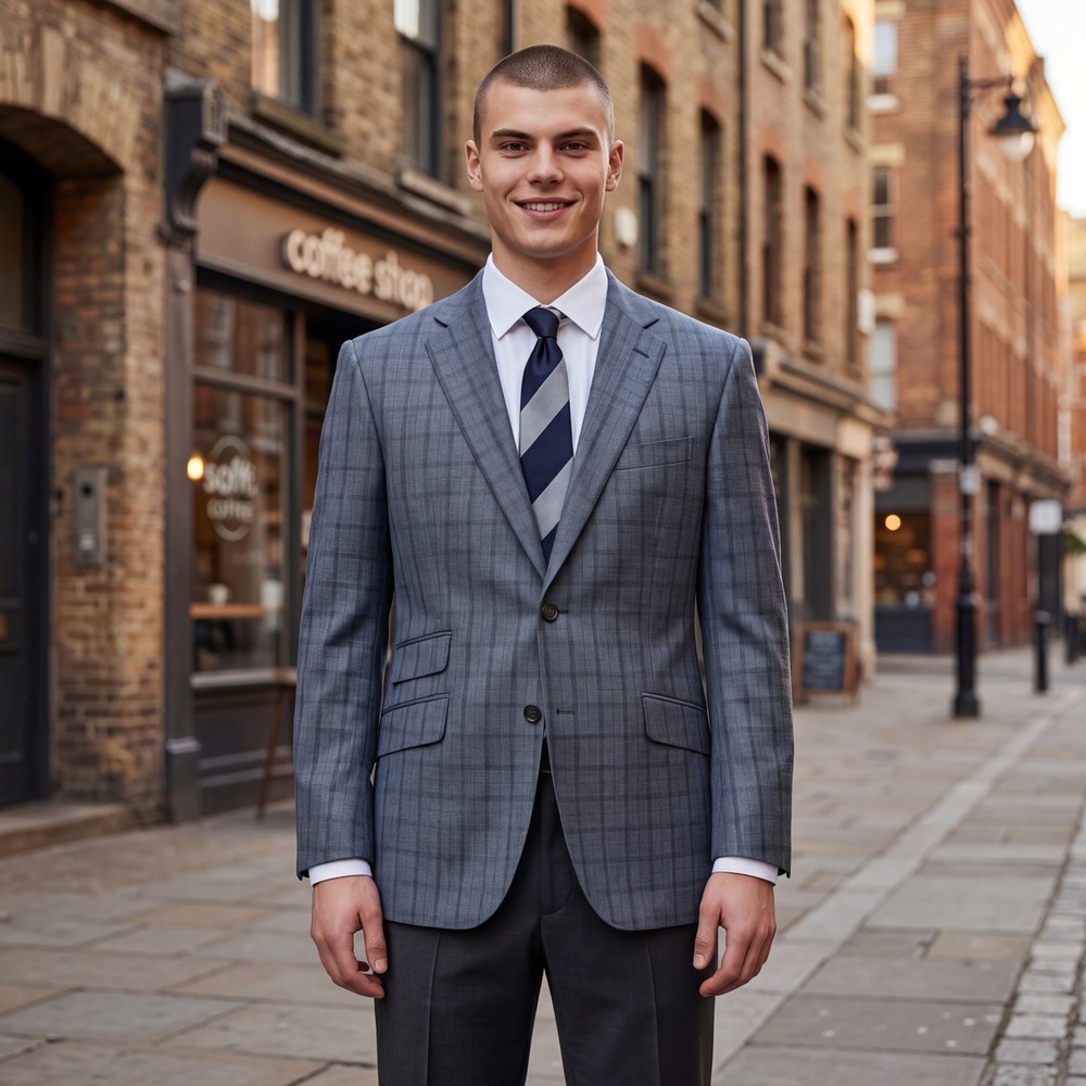 Oxxford Clothes Mens Blue Glen Plaid Handmade Bespoke Blazers Surgeons Cuffs 44R